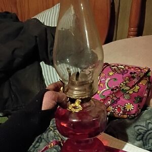 Vintage Red Glass Oil Lamp